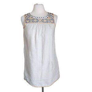 C&C California 100% Linen Dress Women's XS Embroidered Sleeveless‎ Beach Boho